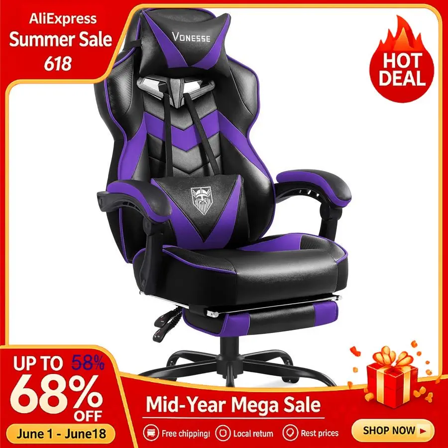 Gaming Chair, High Back Gaming Chair with Footrest and Massage, Gaming Chairs for Adults with Pocket Spring Cushion