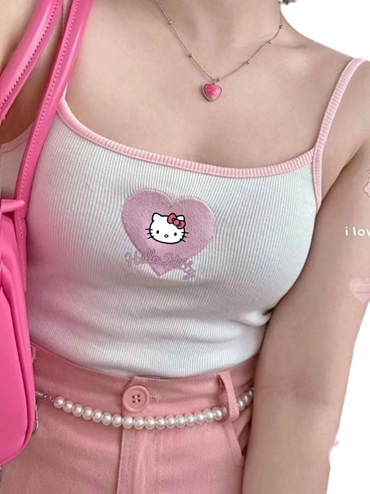 

Sanrio Hello Kitty Kawaii Tank Top Cinnamoroll Melody Purin Kuromi Summer Embroidered Camisole Tube Top Girl Sleeveless Vest