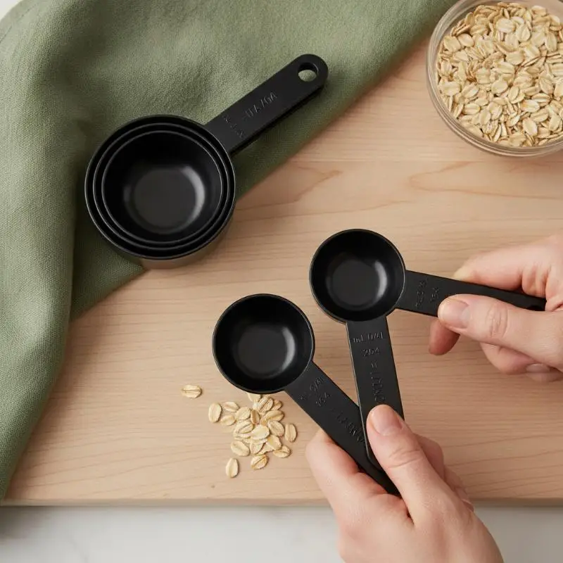 Plastic Measuring Cups And Spoons Set With BPA Free Material And Engraved Markings Perfect For Home Baking Cooking And Meal Pre