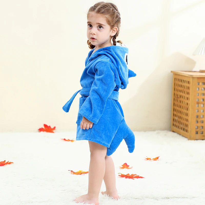 MICHLEY Shark Dinosaur Hooded Baby Bathrobe Cotton Soft Infant Bath Towel Robe Pajamas For Kids Boy Girl Children 1-5T view 3