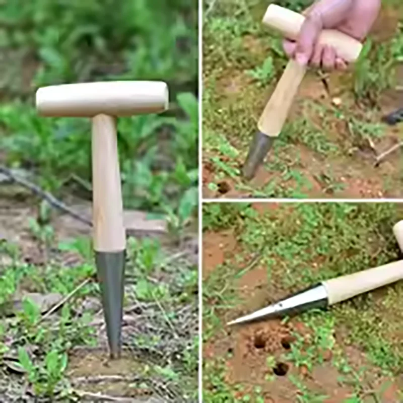 Stainless Steel Seeder Excavator Horticultural Wood Handle Hole Drilling Seedling Transplanting Flower Planting Seedling Planter