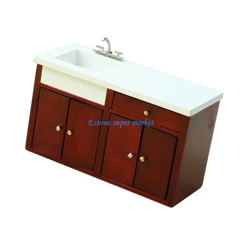 

090B Dollhouses Kitchen Furnishings Figure Sink Model Cupboard Decorations for Garden and Dollhouses Accessories