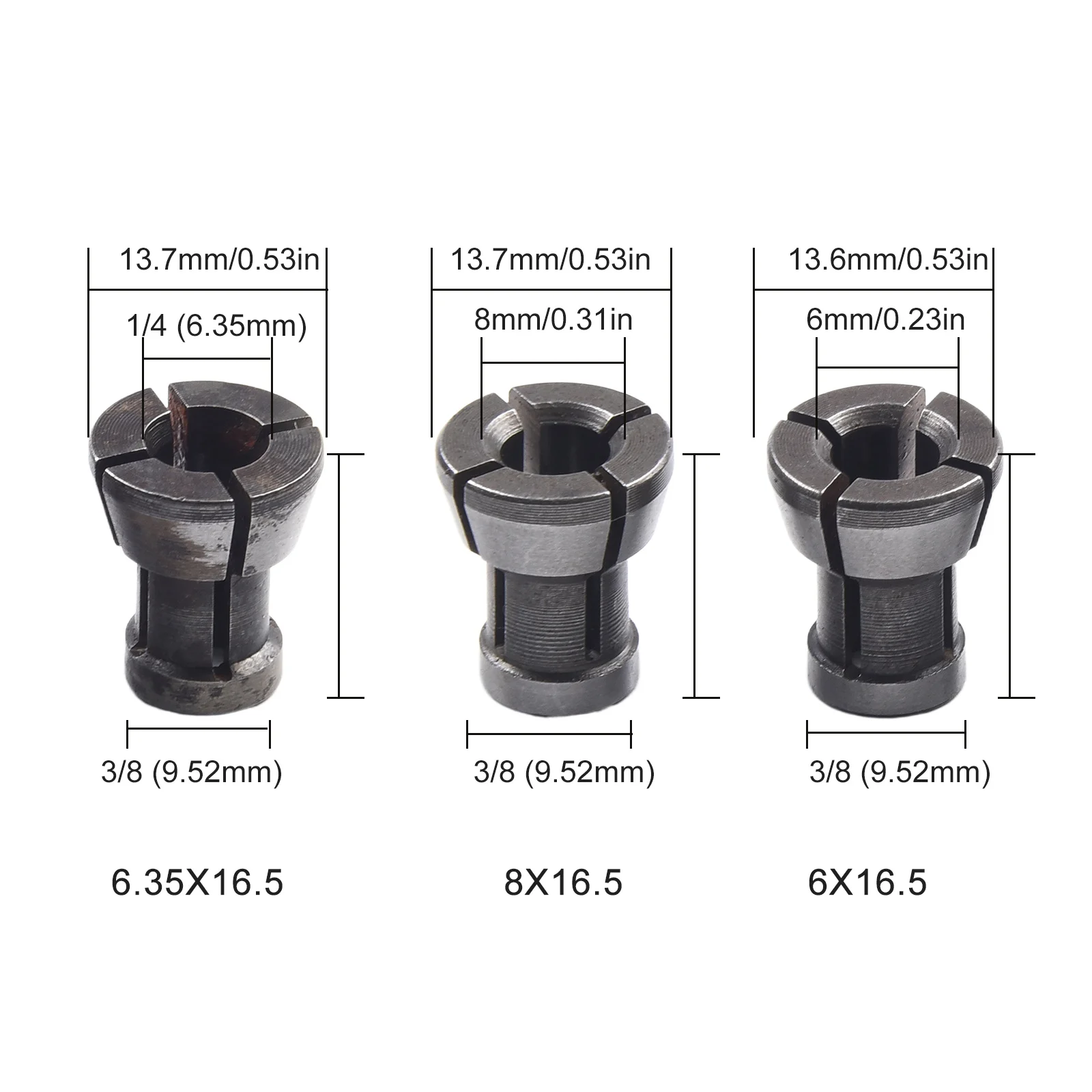 3pcs/4pcs M17 6/6.35/8mm Collet Chuck Adapter With Nut Engraving Trimming Machine Router Accessory Collet Chuck Adapter