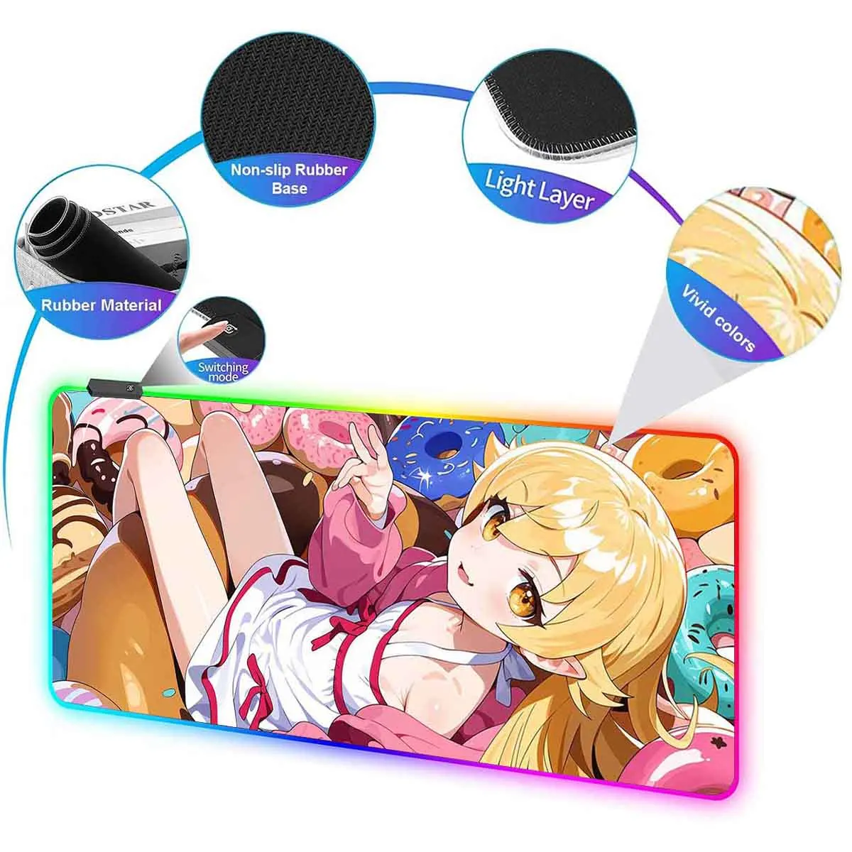 Anime Monogatari RGB Large Non-slip Mouse Pad Oshino Shinobu LED Backlit XXL Mouse Pad Table Overwatch Gaming Keyboard Desk Mat