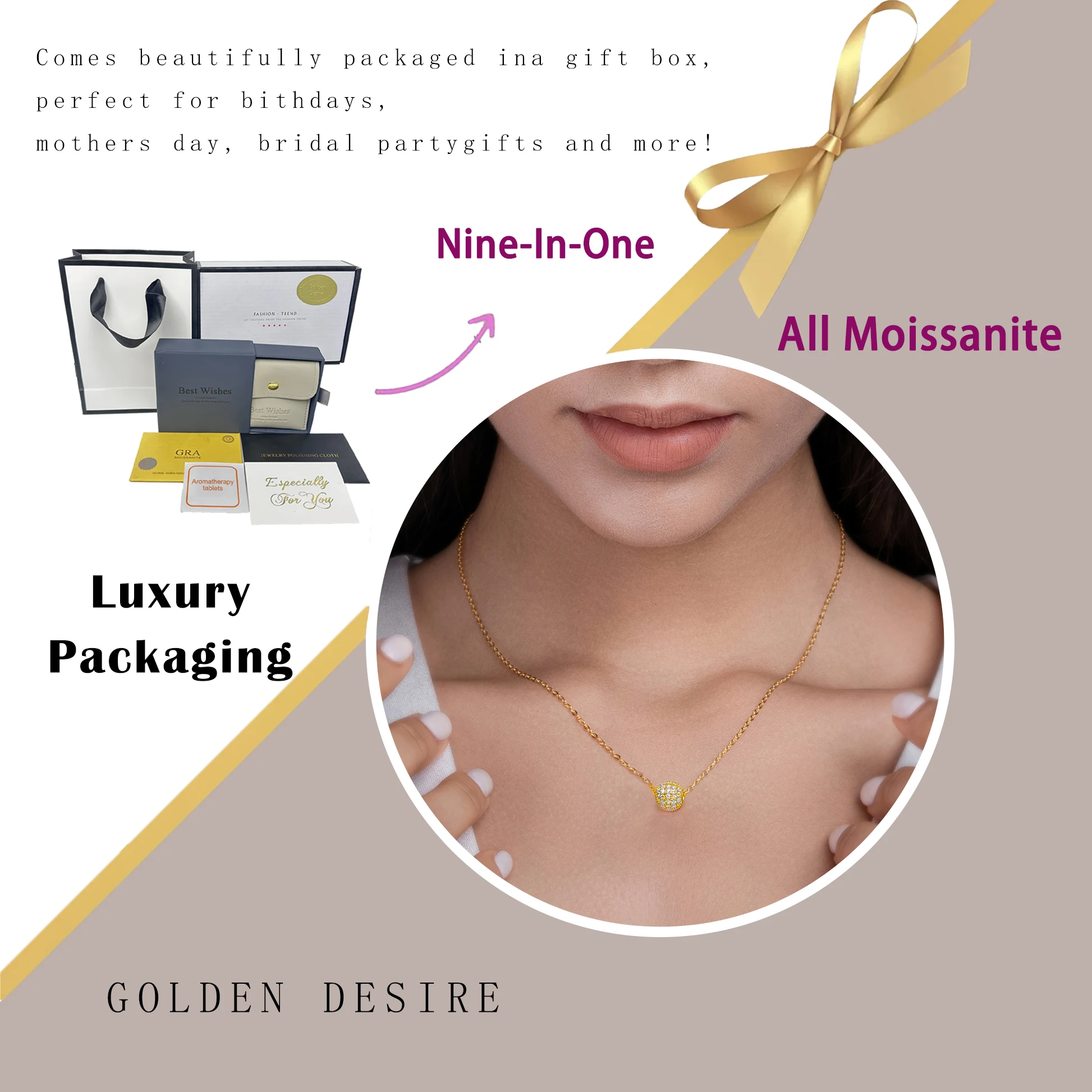 

0.408ctw Moissanite Pendant Necklace 925 Sterling Silver 18K Gold Plated Pave Ball Necklace Woman Comes with GRA Certificate