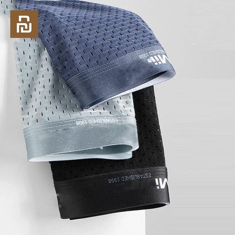 Youpin-ropa interior de algodón para hombre, Bóxer transpirable de malla de seda de hielo, Sexy, 3 piezas