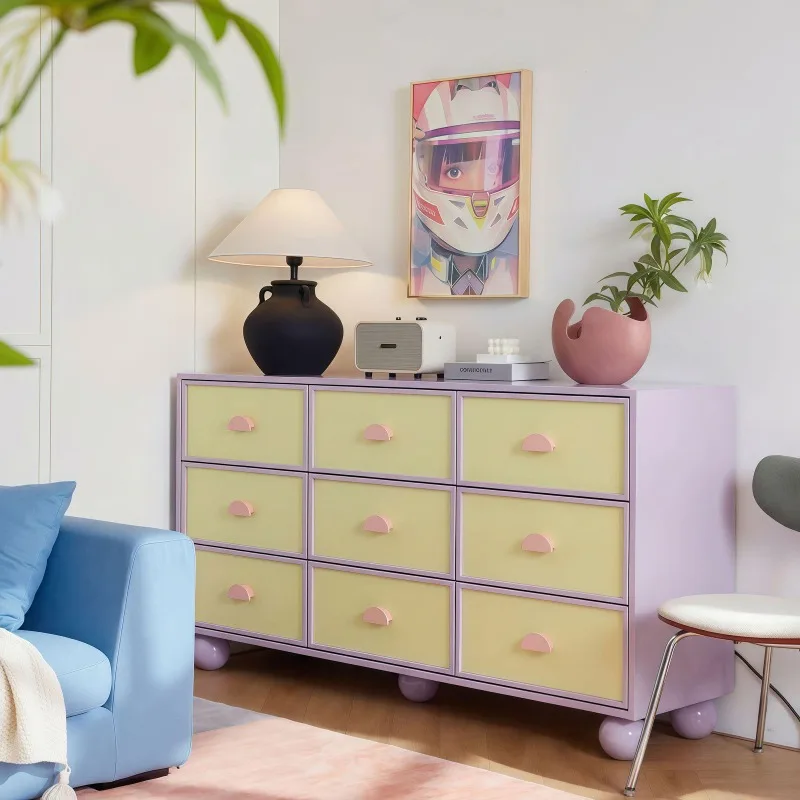 Contrasting solid wood nine-chest cabinet, living room sofa side cabinet, entrance locker