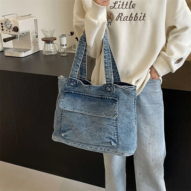 Duża dżinsowa torba damska 2024 New Jeans Tote Bag Y2K Canvas Shoulder Bag Student Eco Bag Korean Shopper Female Purses and Handbag