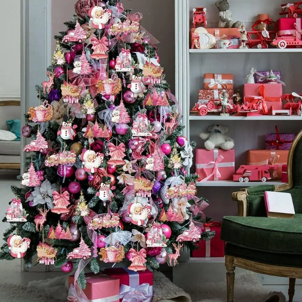 

24Pcs/set Hangable Christmas Hanging Pendant Simple Cute Christmas Wooden Pendant Cartoon Christmas Tree Ornaments Decor Props