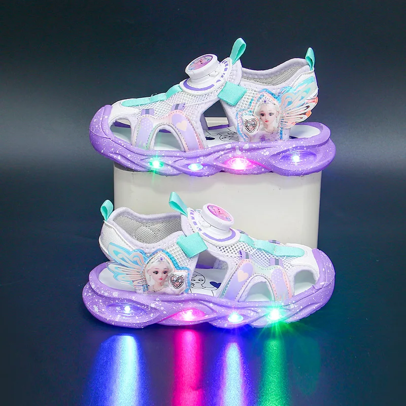 Disney Girls Bag Head Sandals 2025 Spring New Children's Casual Beach Shoes Girls Soft Sole Fashion Hollow Sports Shoes