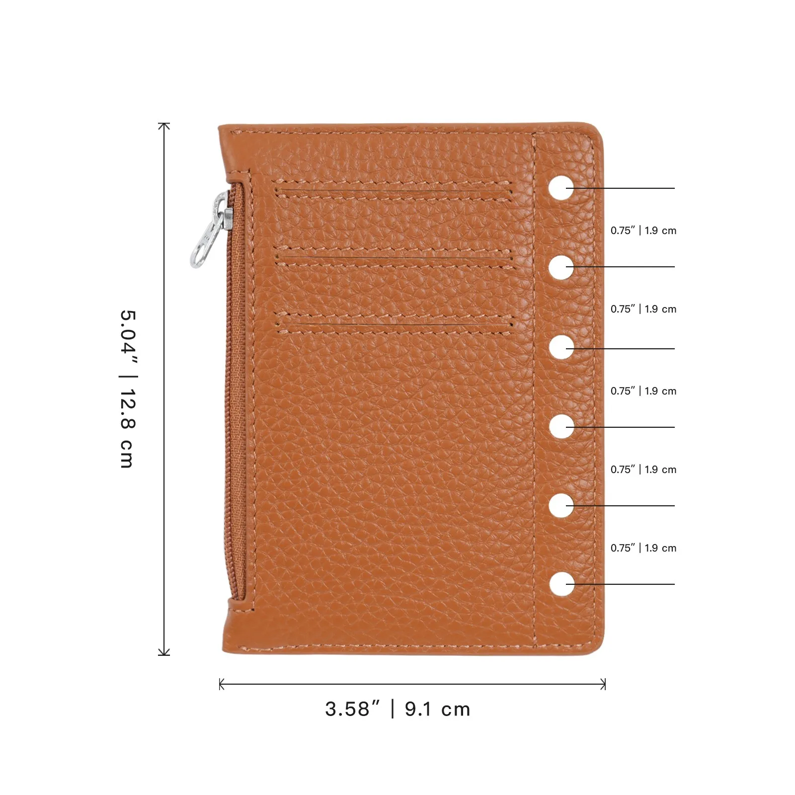 Moterm Zipper Flyleaf for Pocket A7 Size Ring Planner Genuine Pebbled Grain Leather Divider Coin Storage Bag Notebook Accessory