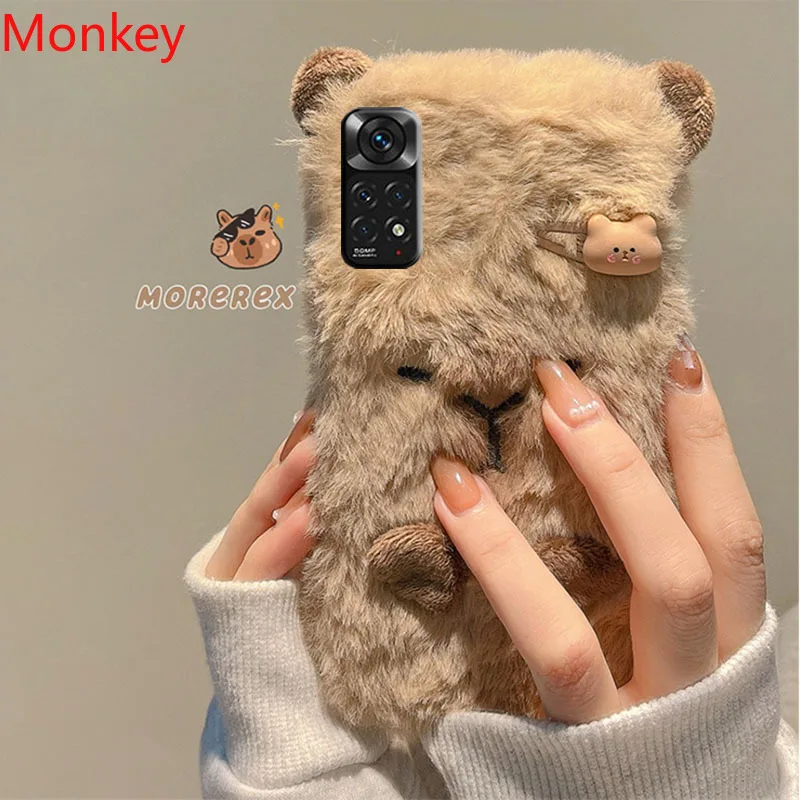 Ins Korean Cute 3D Capybara Soft Case For Xiaomi 13T 12T 11T 10T 14 13 12 11 Redmi A2 A1 10 F5 F4 F3 X4 X3 Furry Fluffy Fur Case