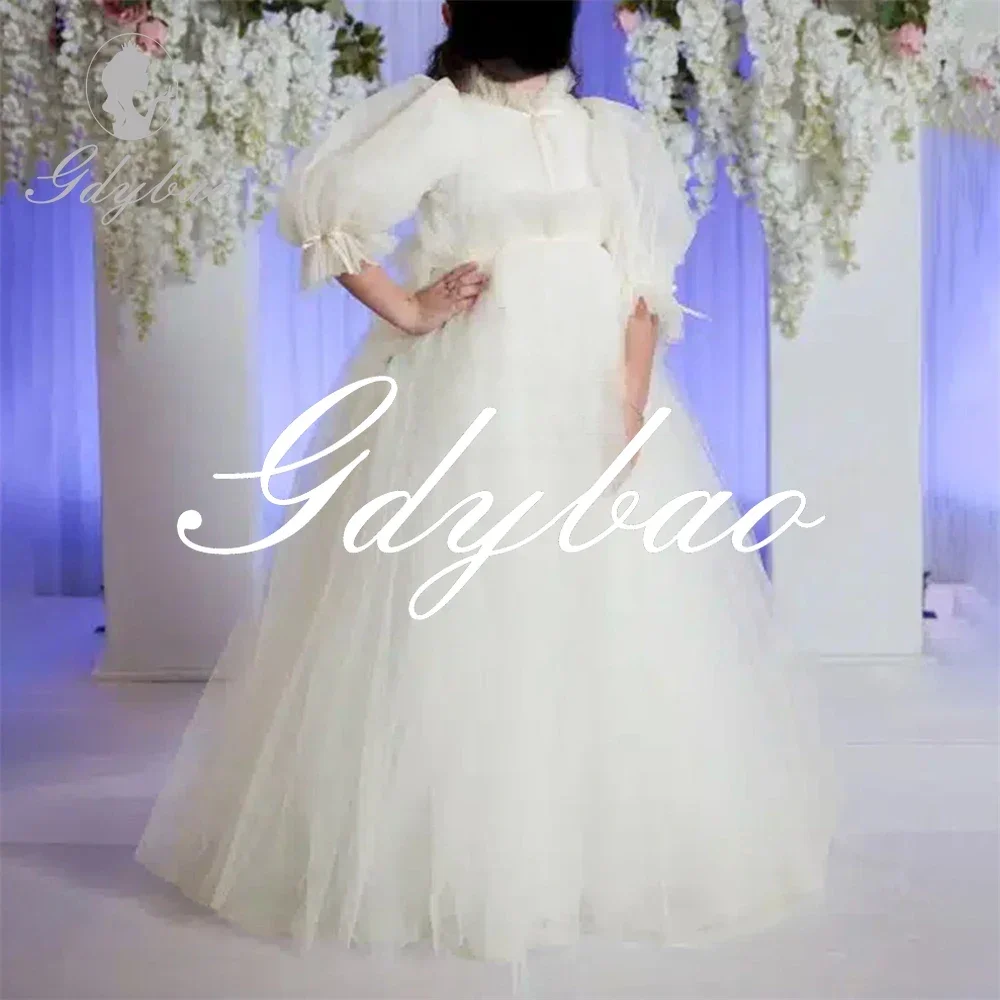 

Элегантное платье трапециевидной формы с высоким воротом и половиной рукава длиной до пола, кружевное длинное бальное платье, классическое платье с цветочным узором для девочек по индивидуальному заказу