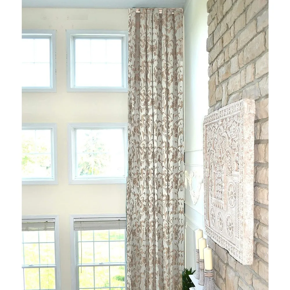 Tende jacquard extra lunghe con motivo floreale blu e beige con passacavo superiore, lunghezza 16-20 piedi, larghezza 100 pollici, 2 set