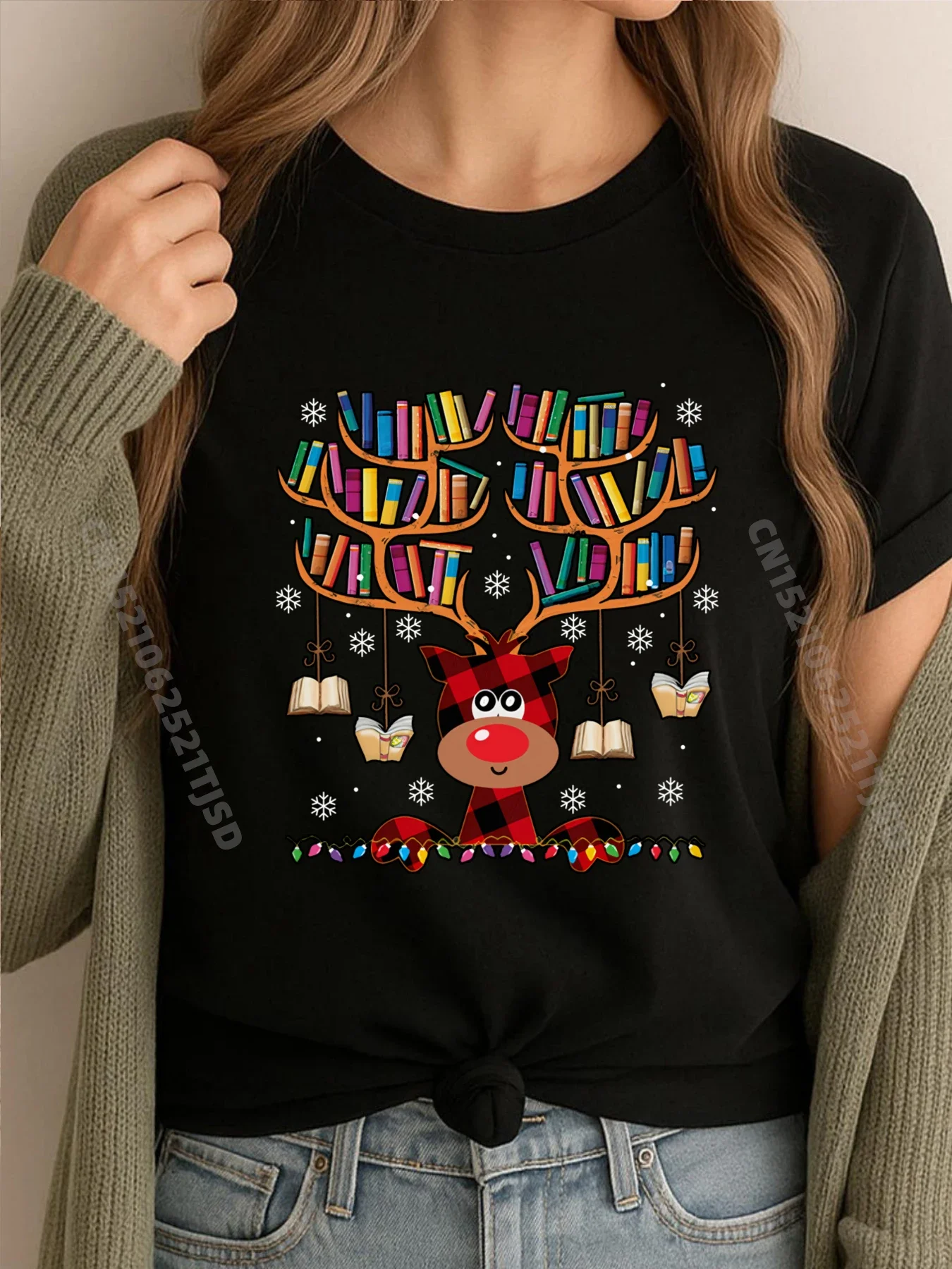 

Christmas Librarian Reindeer Matching Family Book Lover Xmas Graphic Tees Fall Man Clothes Illustration