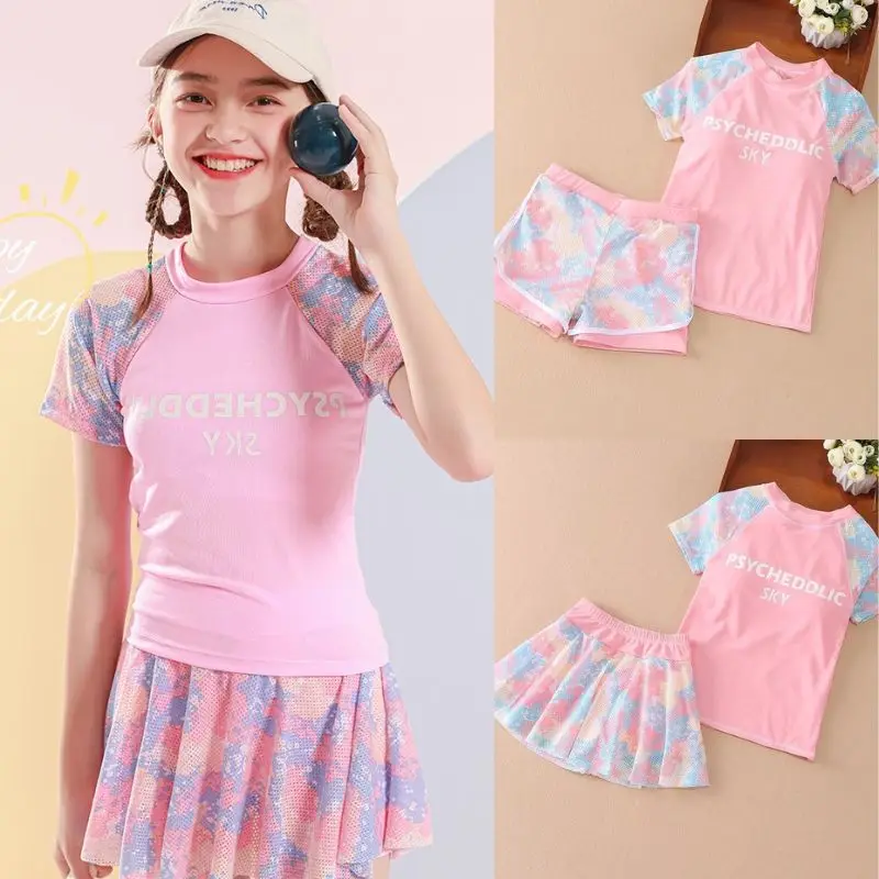 Traje de baño deportivo para niña, bañador de Color rosa y azul, ropa de playa de viaje de verano suave, 1 Juego
