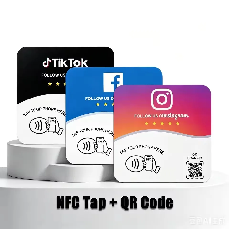 5pcs NTAG215 Programmable NFC Standing Card Editable 13.56MHz QR Code Google Review Square Table Display Card for Business