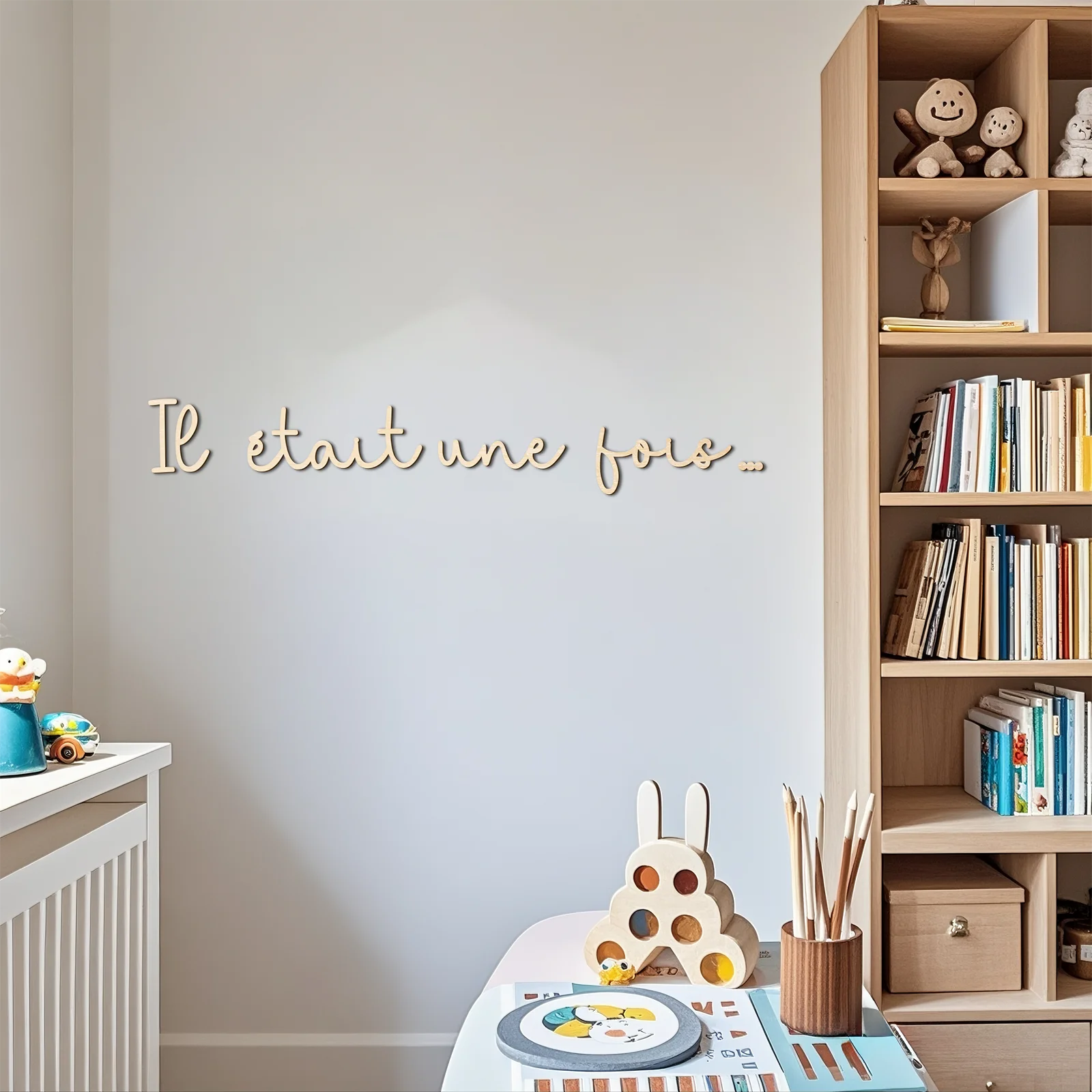 French Il Était Une Fois Wooden Wall Sign - Fairy Tale Nursery Decor, Kids Room Art, Storybook Themed Letters (6-Piece Set)