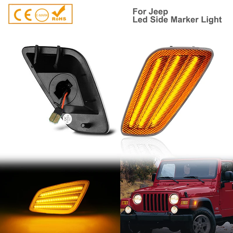 

Front Fender Side Marker Lights Led Amber Turn Marker Signal Lamps For 97-06 Jeep Wrangler TJ 55155629AC 55155628AC - Clear Lens