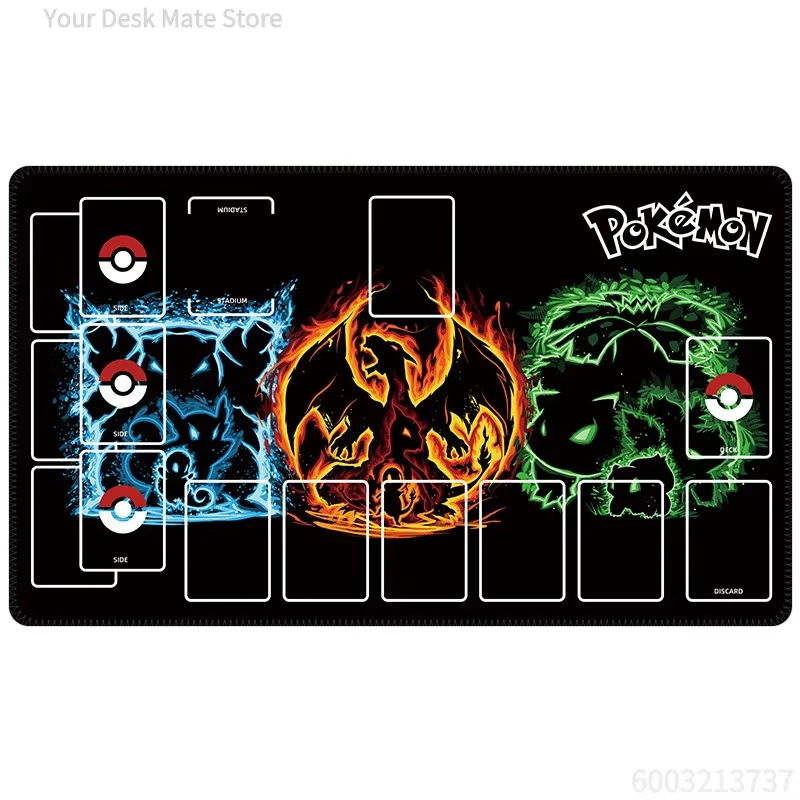 Pokemon Fennekin Froakie TCG Playmat Starter Trio Card Game Mat Non Slip Rubber Large Desk Pad Stitched Edge Table Play Mat