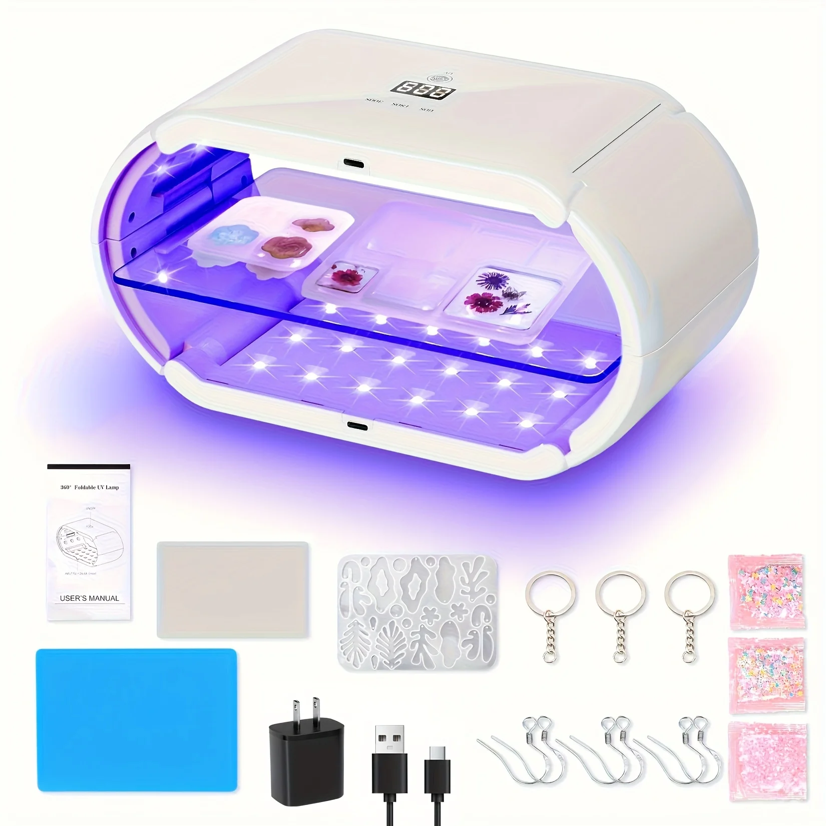 

Double Sided UV Lamp for Resin Curing Foldable Portable Fast Curing UV Resin Lamp for Resin Mold DIY Process Decorative Jewelry