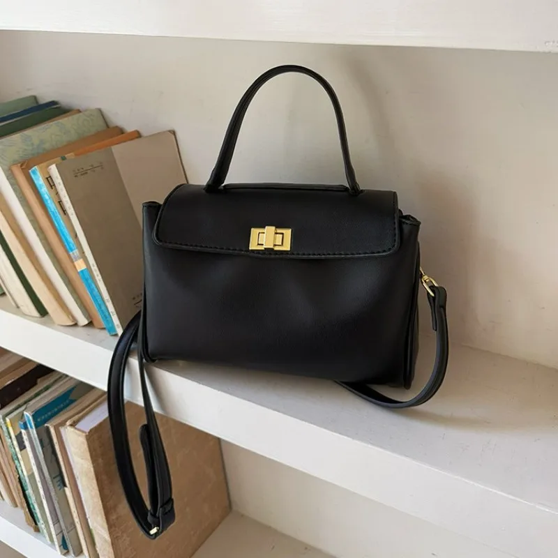 

Handheld lock women's bag, high-end versatile single-shouldercrossbody, niche soft leather texture small square handbagfor women