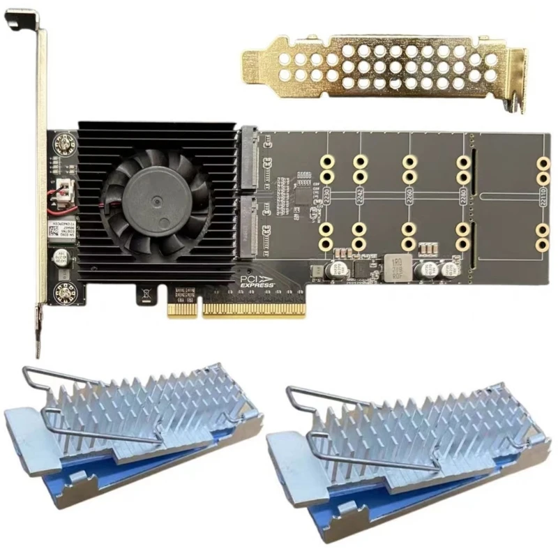 PCIe4.0 4Port M.2 NVMe Expansion Card Supporting 4 Drive Without BIOS Split Natives Plugs Play Aluminum Heatsink