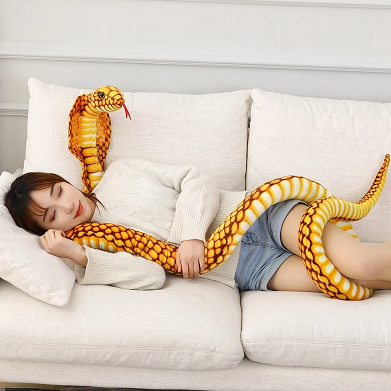 Stuffed Animal Cobra Snake Plush Stuffed Python Cobra Doll Prank Prop Animal Party Decoration Gift Durable Easy To Use Yellow