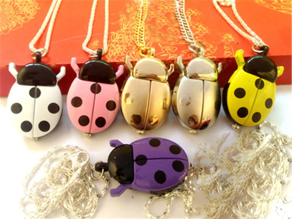 Creative Small Ladybug Pocket Watch Colorful Ladybug Fob Clock Necklace Pocket Pendant Quartz Watch Chain Accessories