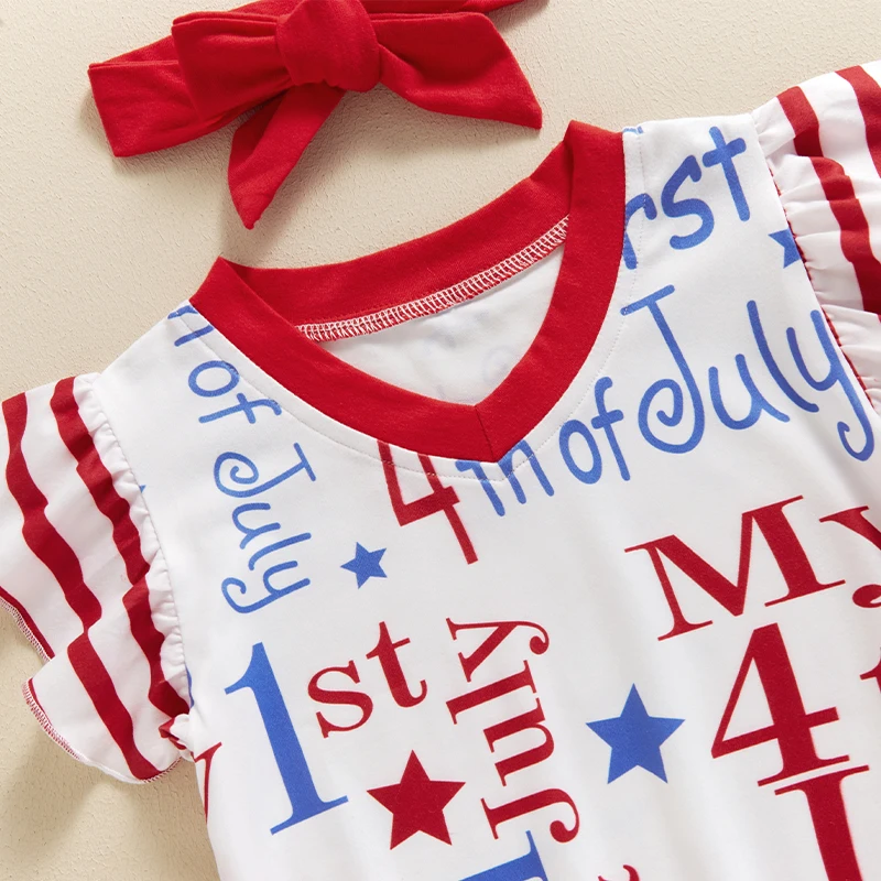 Toddler Boy 4th of July Outfit American Flag Print Romper and Hat Set Stylish Patriotic Clothing for Independence Day