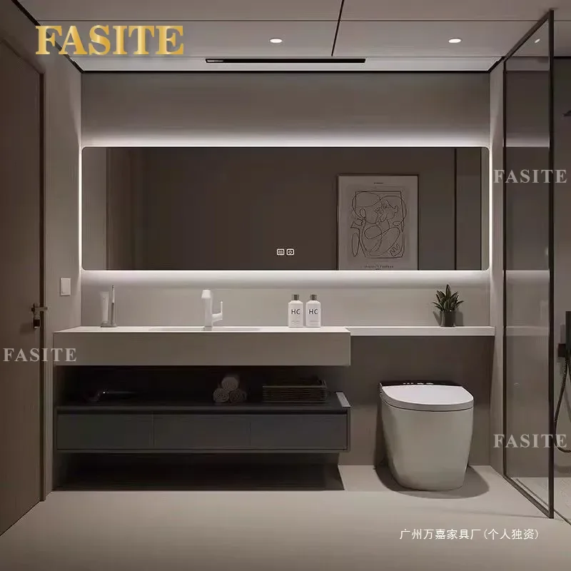 Modern Simple Rock Slab Ceramic Seamless Integrated Bathroom Cabinet Toilet Washbasin Extension Unit Space Saving Storage