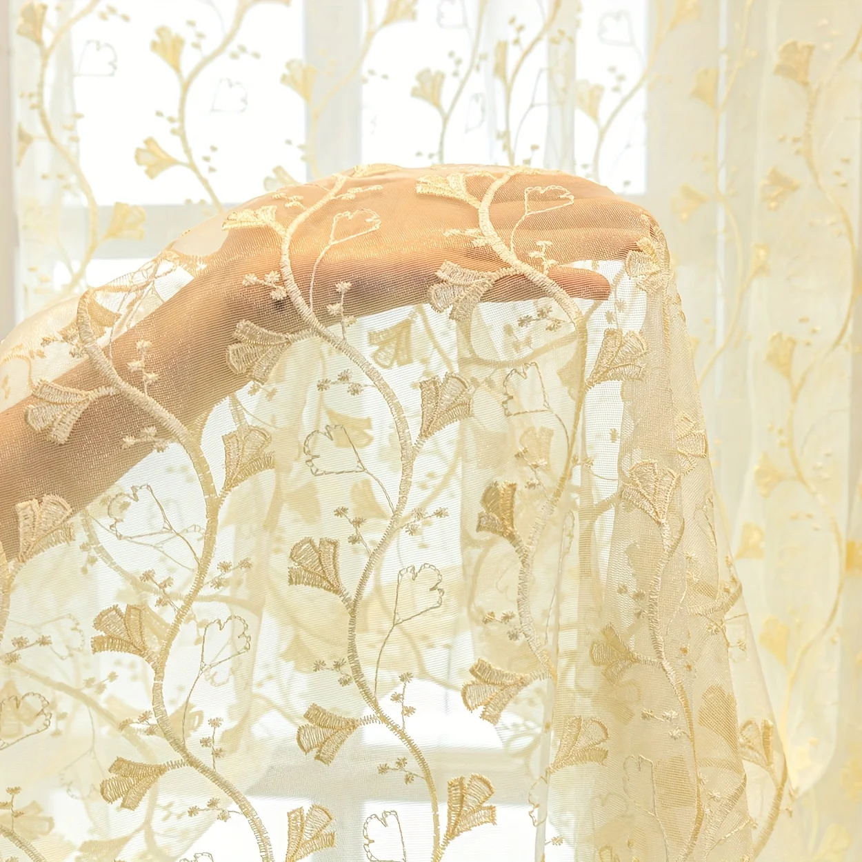 

Set of 2 Curtains Featuring an Embroidered Leaf Design, Equipped with Pole Pockets, Sheer Fabric That Offers Protection, Suitable for Enhancing The Decor of Various Spaces Like Living Rooms, Bedrooms, Dining Areas, Study Rooms, Offices, And More