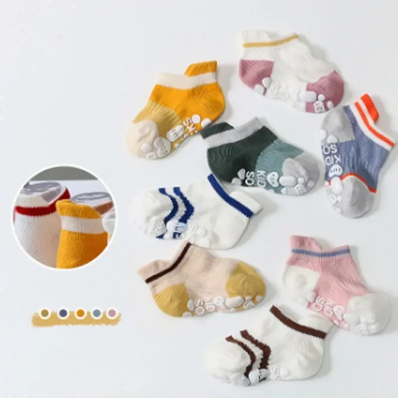 5 Paar lässige, niedliche, rutschfeste Socken für Kinder, atmungsaktiv, für Mädchen und Jungen, rutschfeste Punktkleber-Bootssocken, Baby-Low-Top-Bodensocken