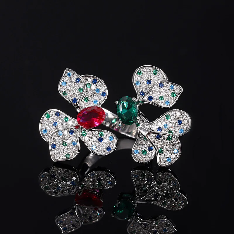 

Jewelry with copper base and gold plating, Korean style ins trendy colorful gemstone creative color-mixed ring, main stone 6*8