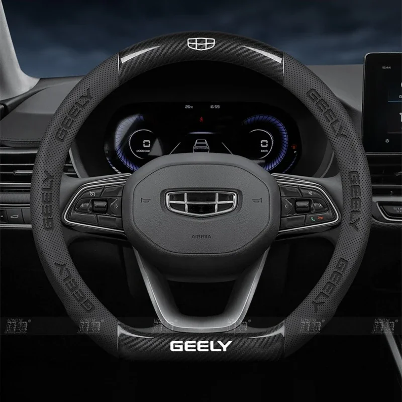 Luxury Nappa Leather Steering Wheel Cover Anti-slip Breathable Comfort Grip For Geely Coolray Emgrand EX5 Starray EM-i EX2 RD6