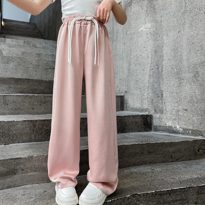 

Girls National Style Wide Leg Pants 2024 New Summer Clothes Big Children Chinese Simple Casual Style All-match Trousers