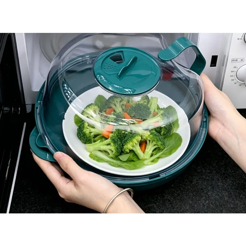 Food Grade Microwave Splatter Cover High Temperature Resistant Anti-overflow Heating Lid With Tray Food Fresh Cover