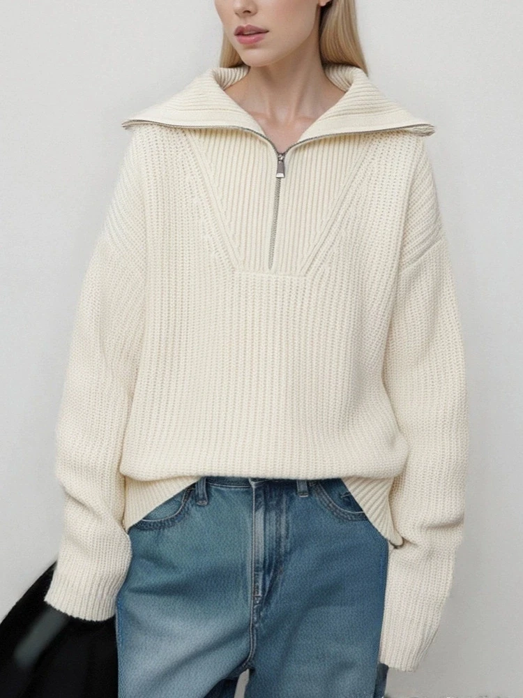 

Вязаный свитер с полумолнией, осень-зима, простой повседневный свитер с воротником, женский свитер