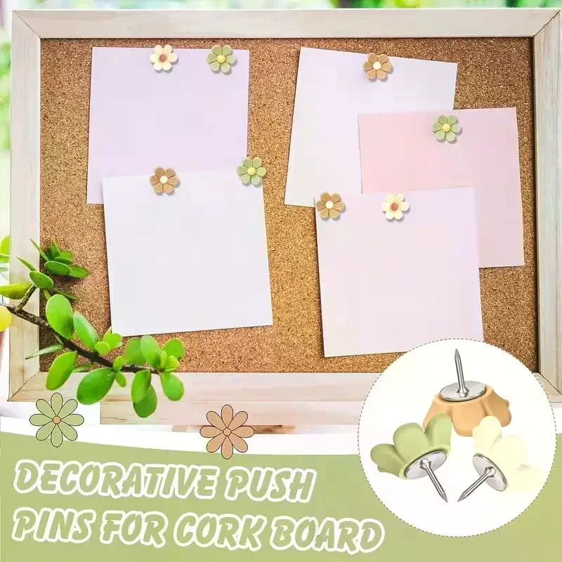 

20pcs Floral Pushpins - Decorative Resin Flower Thumbtacks For Photo Walls & Office Supplies