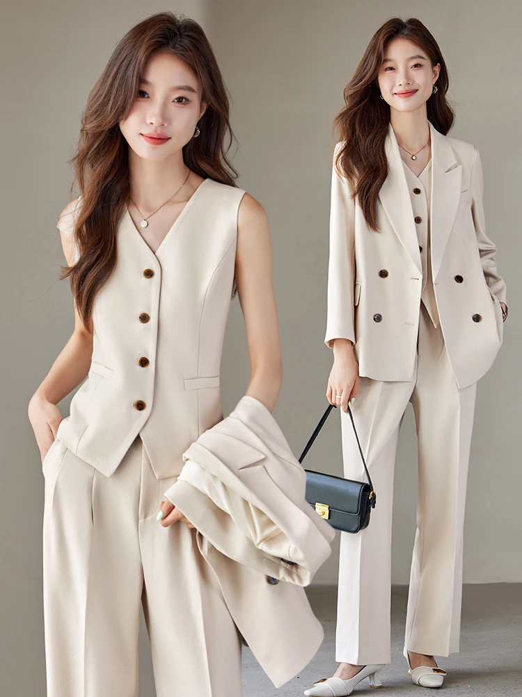 

Cherry Blossom Colored Women's Suit Jacket Casual Loose Style Three Piece Set Fashionable Autumn Spring Outerwear