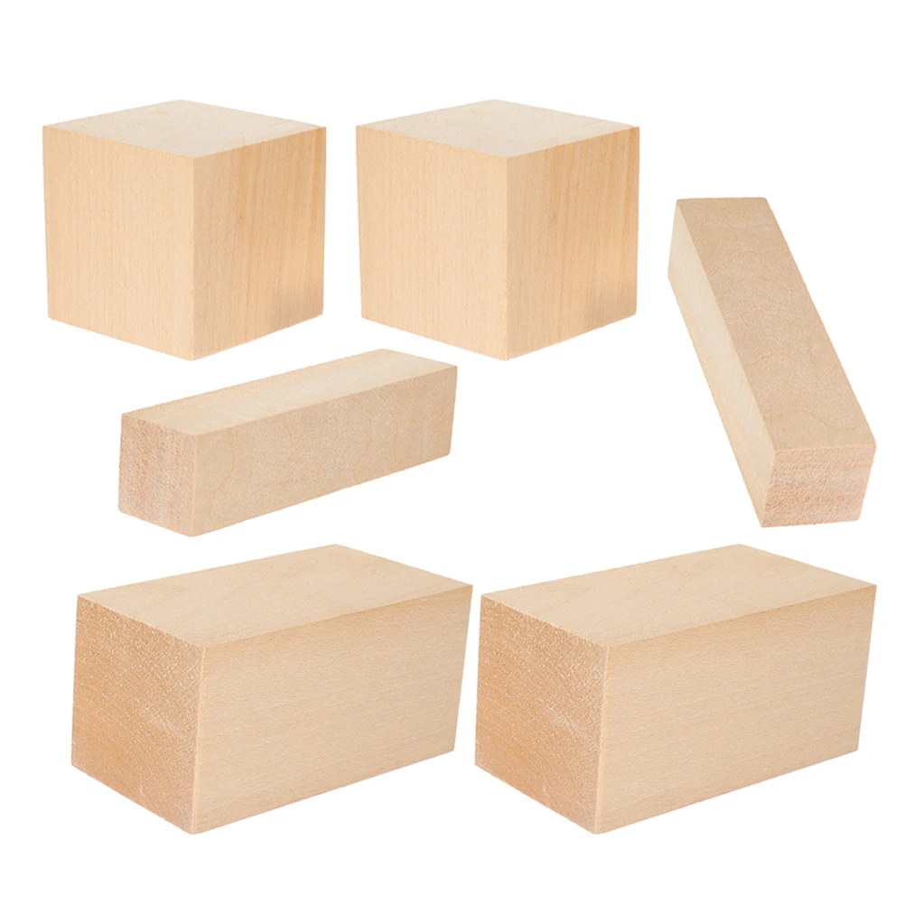 

6 Pcs Basswood Blocks for DIY Crafts Carving Unfinished Wooden Rectangles Natural Grain Home Decoration Craft Supplies