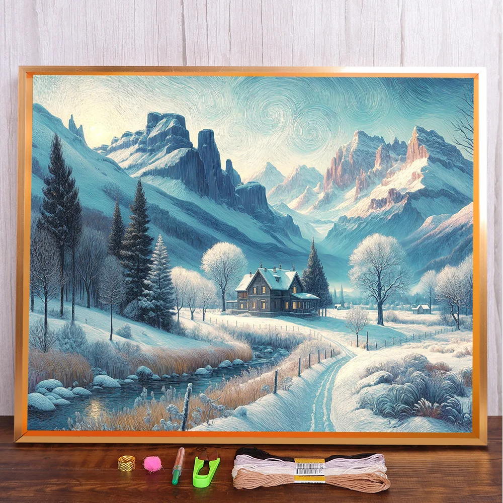 

Landscape Winter River Printed Cross-Stitch Patterns DIY Embroidery Craft Knitting Handmade Handiwork Jewelry Mulina Design