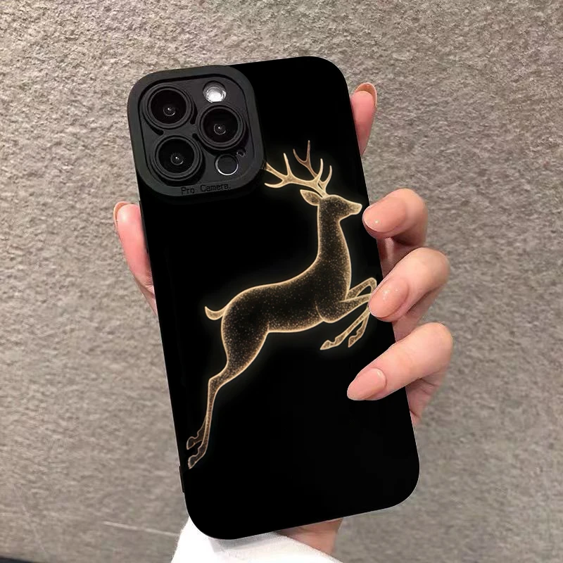 

Golden Deer Jumping Black Phone Case Phone Case For iPhone 17 16 15 14 13 12 11 Pro Max XS X XR 7 8 Plus 16E 17 Air SE2022 Cover