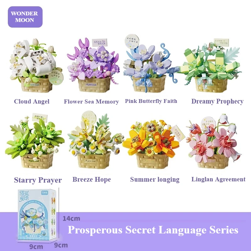 

WONDER MOON Flower Basket Small Particles Building Block Assembly Model DIY Decorative Model Puzzle Toy for Girls Birthday