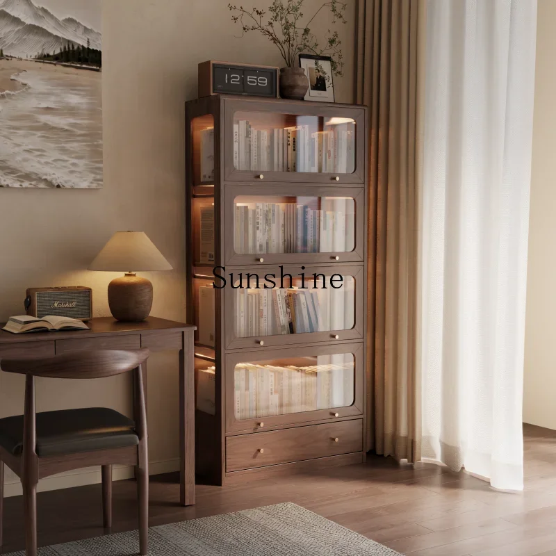 

Dust-proof glass door display cabinet household children's living room simple solid wood bookshelf