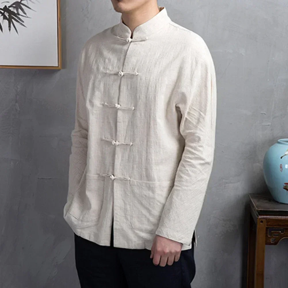 Men Chinese Style Shirts Traditional Kung Fu Tai Chi Cotton Linen Tang Suit Uniform Shirt Soft-Blouses Male Comfortable Clothing