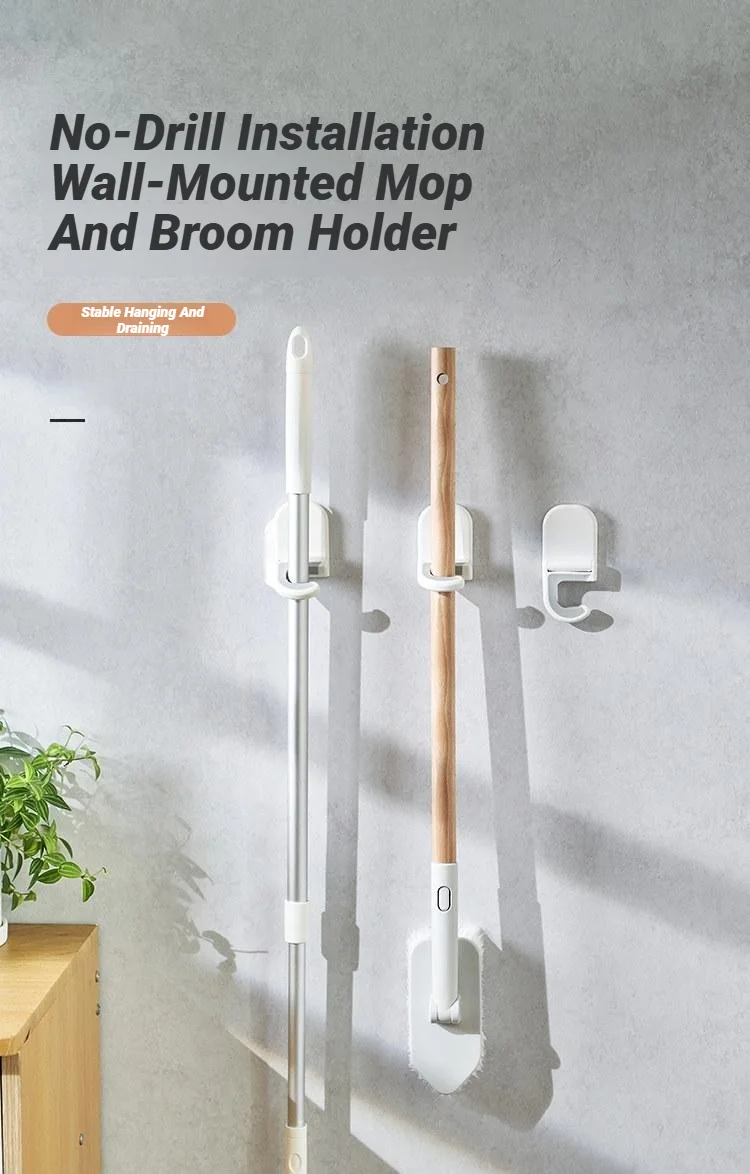 Wandmontierter Selbstklebender Besen- und Mopphalter, Wasserdichter Multifunktions-Aufbewahrungsorganizer für Küche und Bad – Detail 2