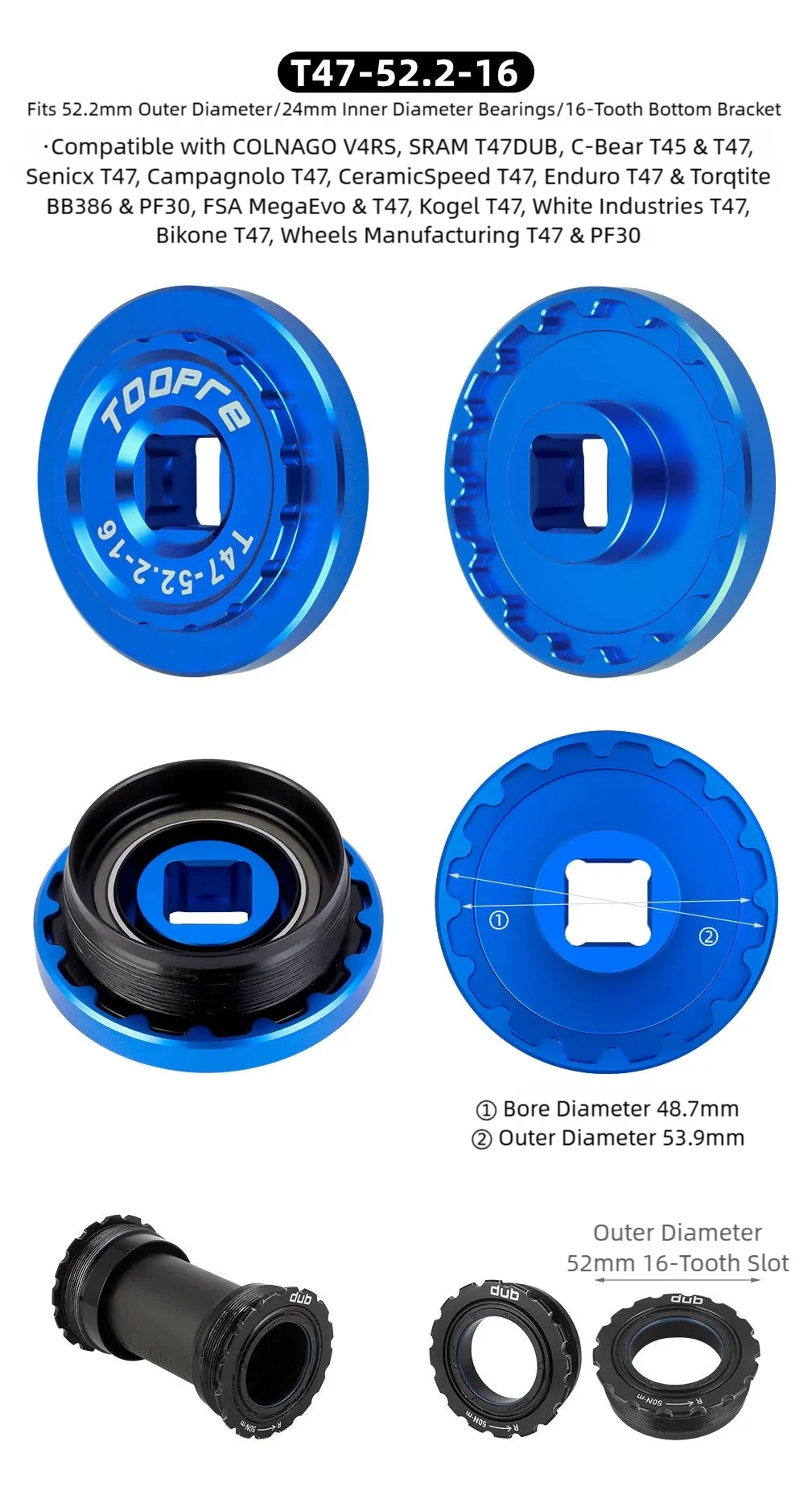 TOOPRE Innenlager-Abzieher T45/T47 Integriertes Gewinde-Innenlager-Abziehwerkzeug aus Hochleistungs-Aluminiumlegierung – Detail 7