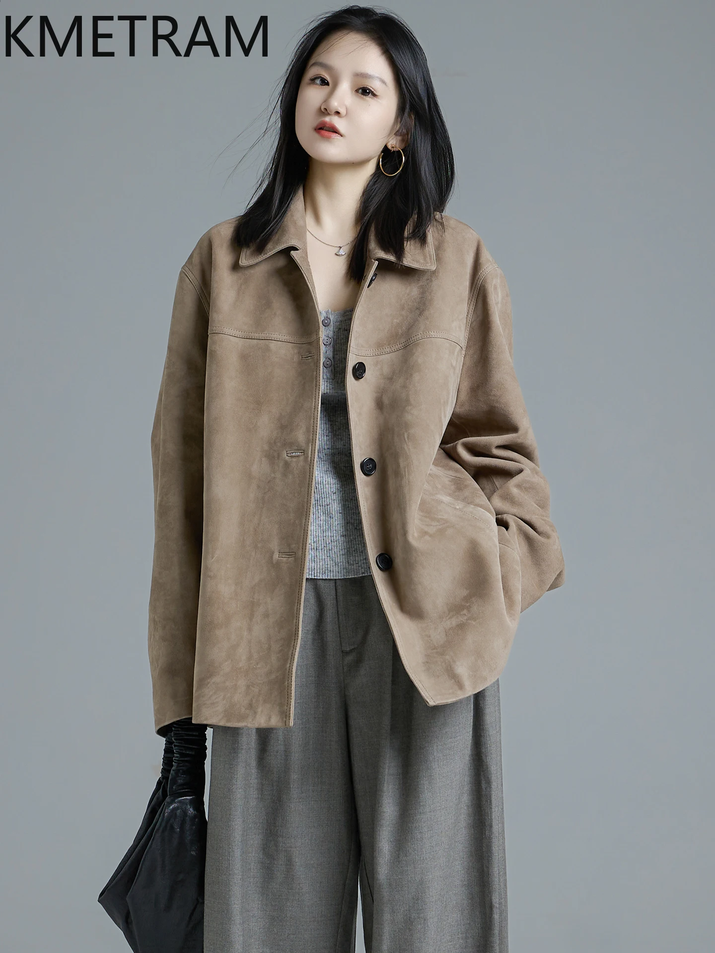 KMETRAM 100% Natural Sheepskin Genuine Leather Jacket Women Fashion Mid Length Female Coat 2025 Autumn New Outerwears пальто