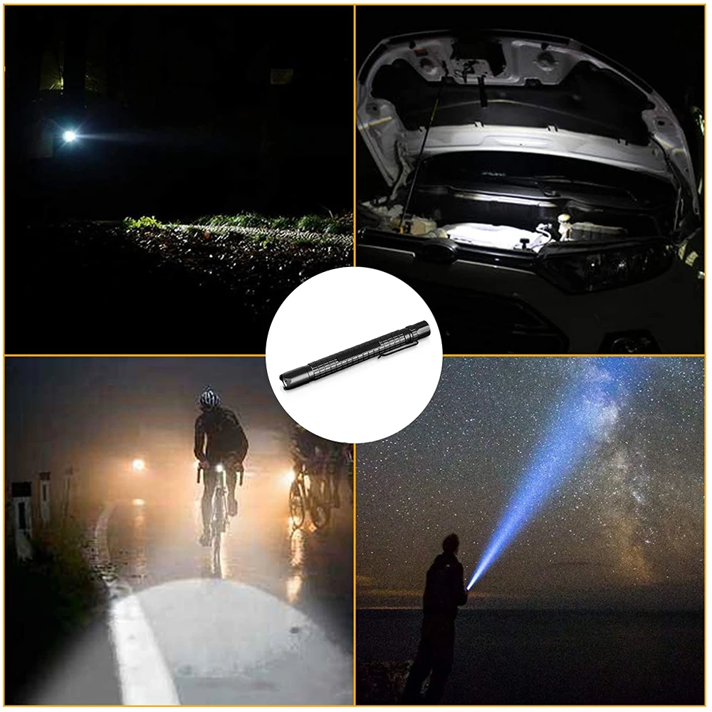 Aluminum Alloy Mini Flashlight with Pen Holder Long Type Portable Search Torch Lantern Pocket Flashlight for dentisit Lighting